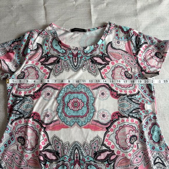 Womens Paisley Print Short-Sleeve Boho Tunic Top Vibrant Pink & Blue Design XL - Picture 6 of 8